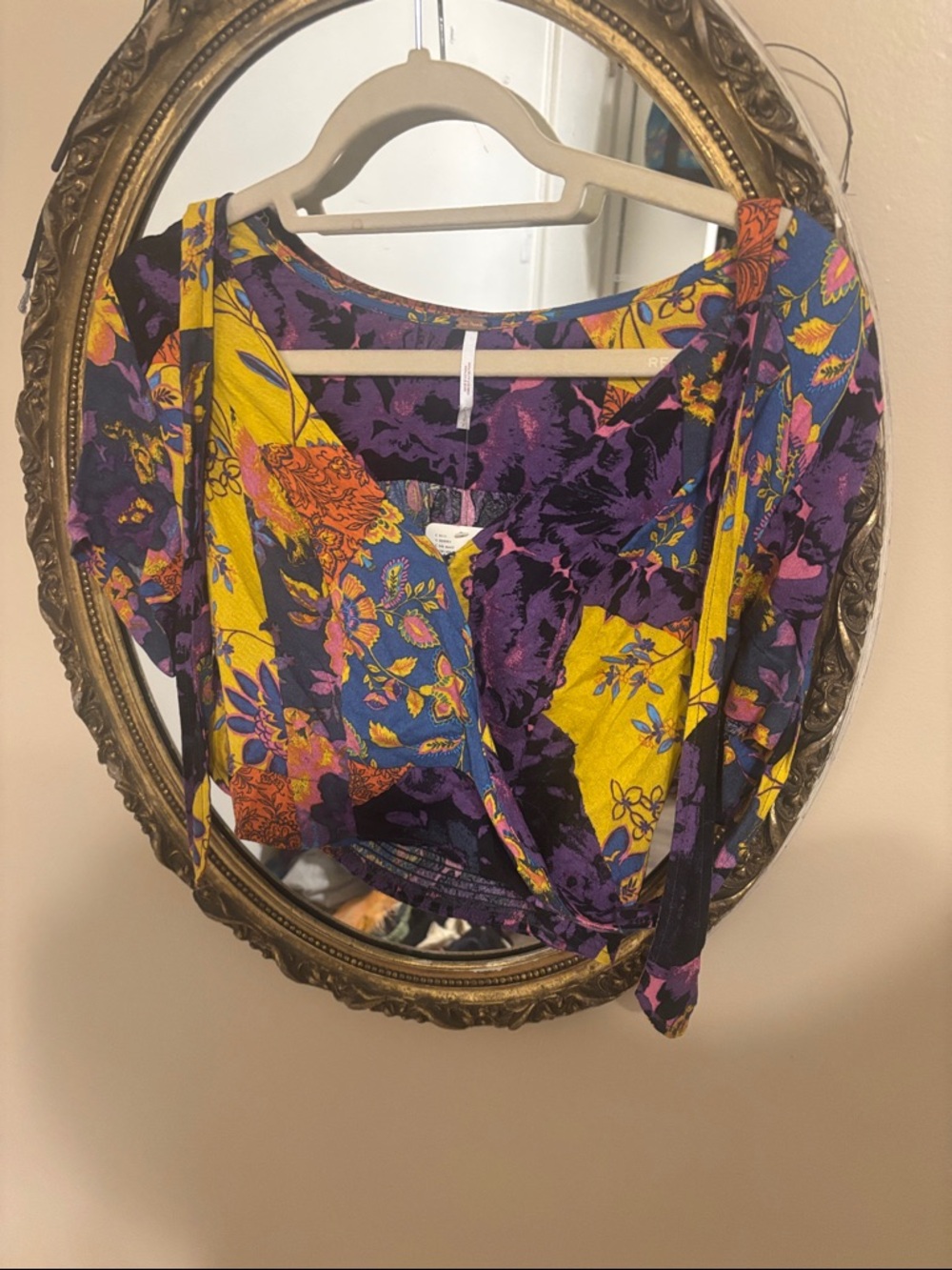 Free People Multicolor Floral Tie-Front Crop Top in Yellow, Purple, Blue - Picture 3 of 5